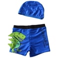 thumbnail image 1 of vigerkar Boys 2pcs Swim Trunks Cartoon Dinosaur Beach Boxers with Cap Rashgurad Swimsuit Set UPF 50+ (Blue, 3-6 Years), 1 of 7