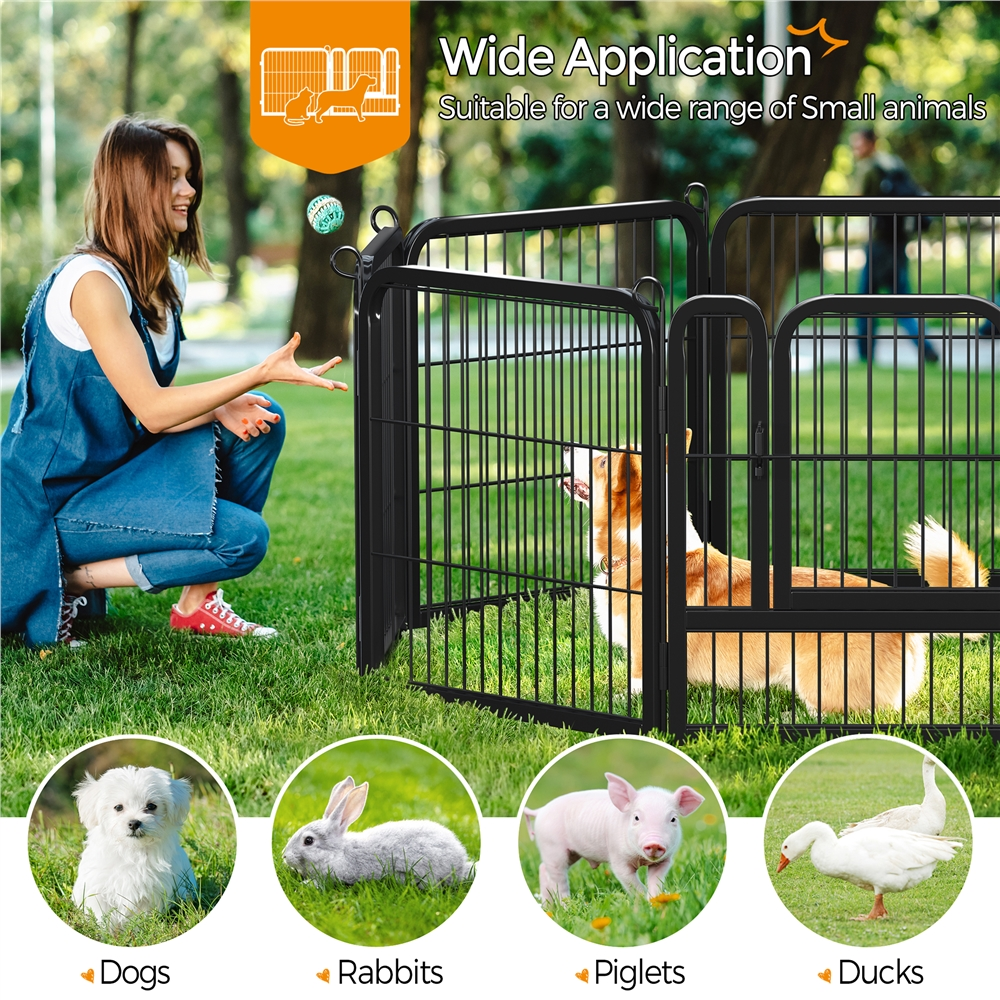 Alden Design 25" Tall 8 Panels Metal Dog Playpen Fence for Outdoor Indoor, Black