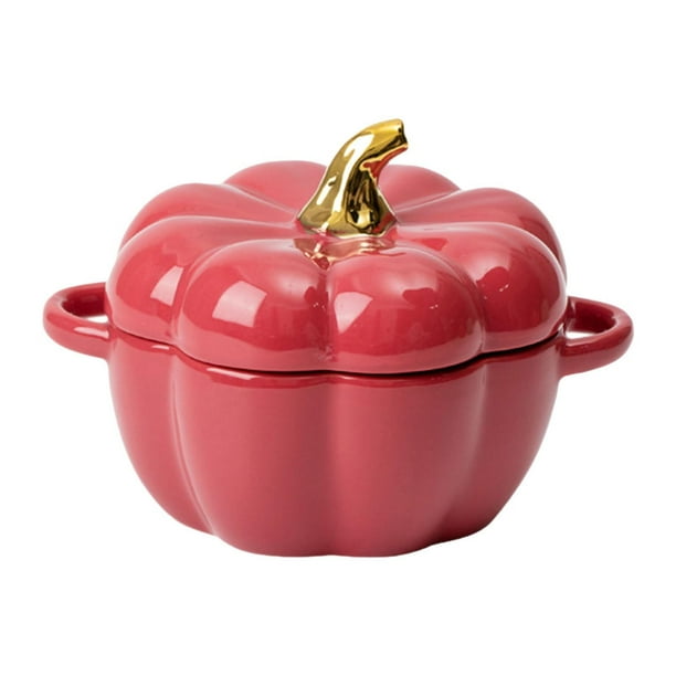 Cuenco con forma de calabaza con tapa, cacerola para cocinar, bonita olla con forma de calabaza para cocinar Rojo
