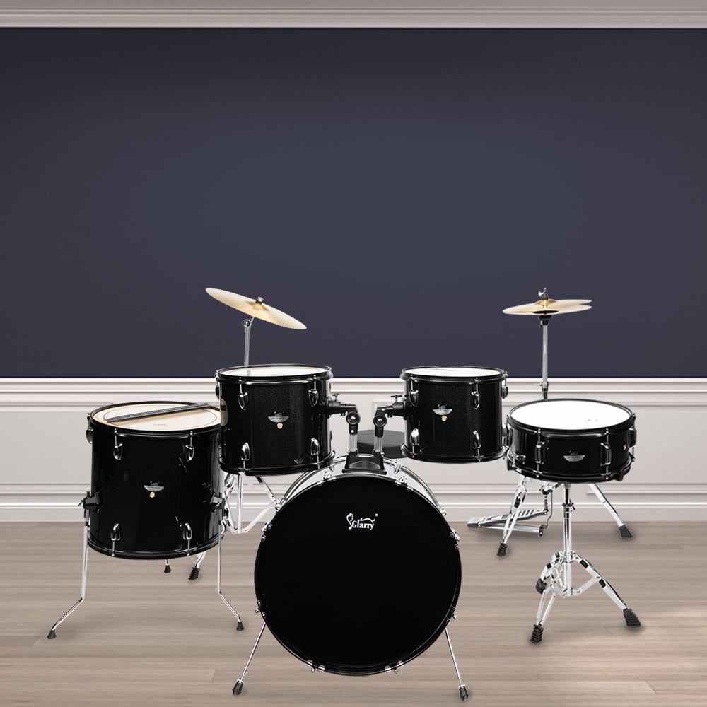 Kepooman Kids Drum Set - Junior Kit w/ 5-Piece Black with Bass Drum, two Tom Drum, Sticks Beginner Drum Sets & Musical Instruments