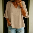 thumbnail image 6 of Womens Gauze Tops Summer Casual Peasant Blouse Linen Cotton Oversized Vneck Dressy Shirt Boho Flowy Long Sleeve Shirt, 6 of 6