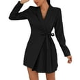 thumbnail image 2 of WTXUE Robes d'Uniforme, Blazer à Manches Longues Ligne A Col en V, Automne Hiver Veste de Complet en Dentelle Plissée Robe Unie Falda Courte Mujer Blouson Mini pour Femme Grande Taille, Noir Taille P, 2 of 4