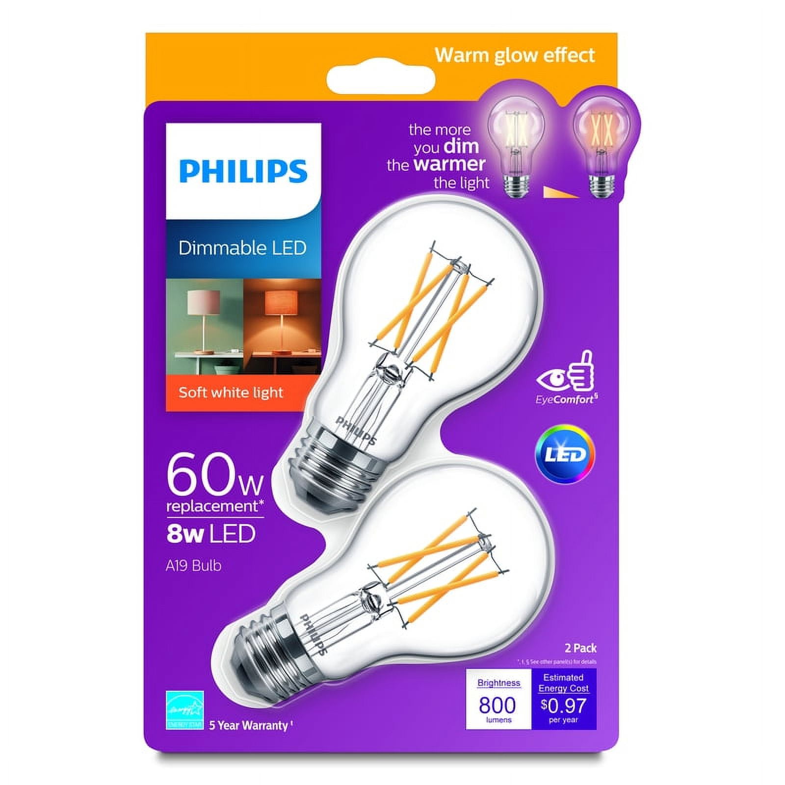 Warm Glow 2pk 60w A19 Wg Led Bulb 573477 - Walmart.com