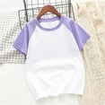 thumbnail image 5 of Hduncf Boy Girl's 2 Pack Color Block Short Sleeve Crew Neck T-Shirts Summer Crop Tee Tops Baseball Tees Cotton T Shirt Purple 7 Years, 5 of 5