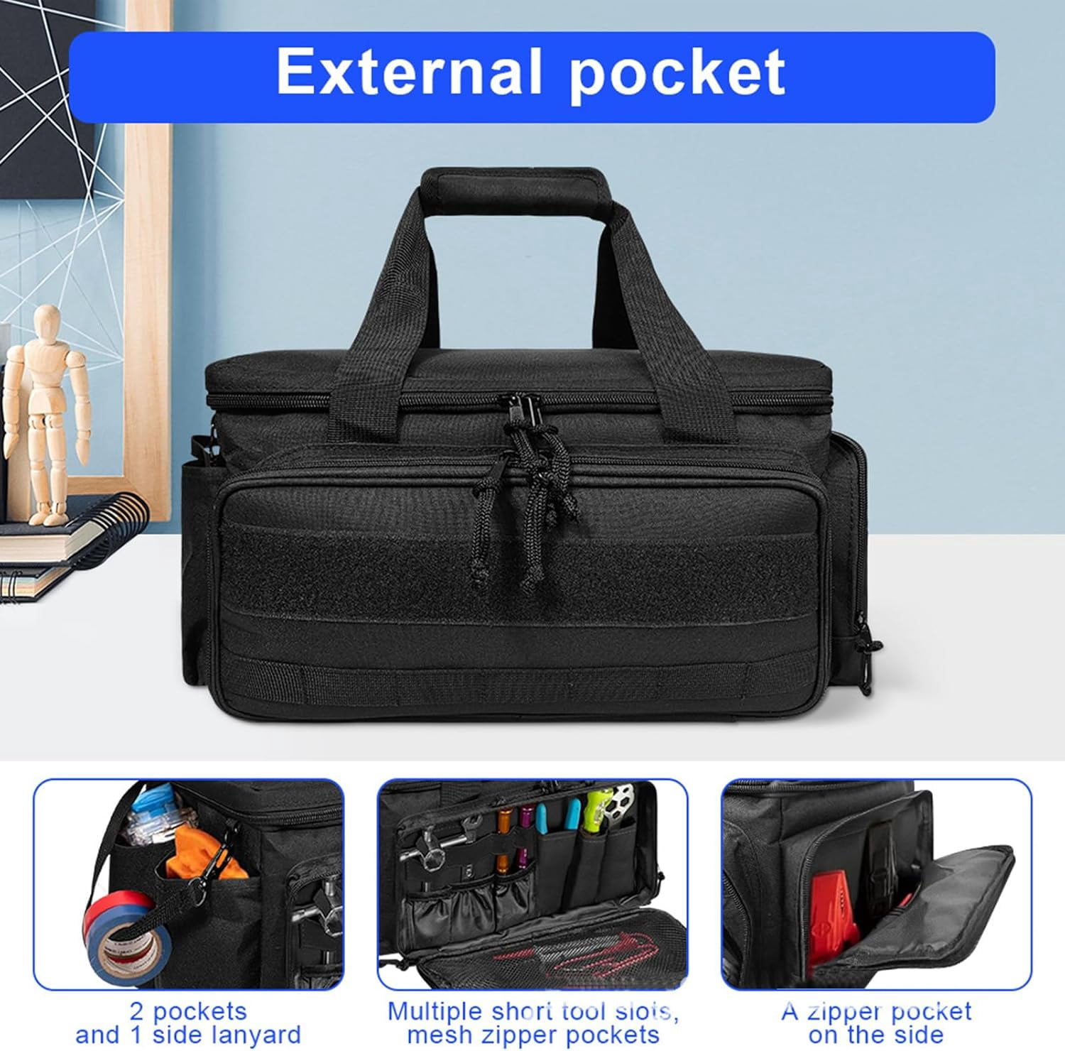 14-Inch Heavy-Duty Canvas Tool Bag for Men Nonslip Thick Padded Base Multifunctional Work Bag for Mechanics Craftsmen Electricians Carpenters