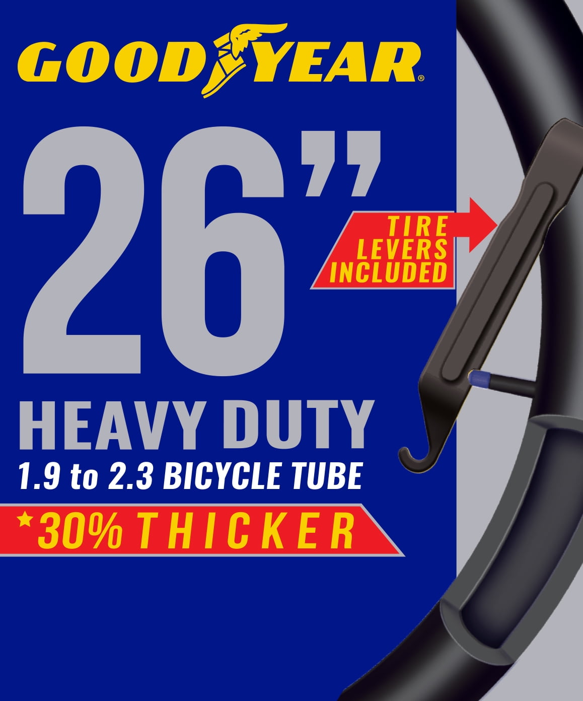 Goodyear 26" x 1.9"-2.3" Heavy Duty Bike Tube, Tire Levers Included