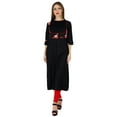 thumbnail image 4 of Bimba Women Straight Black Kurta Kurti w/ Printed Yoke Classic Chic Tunic, 4 of 7