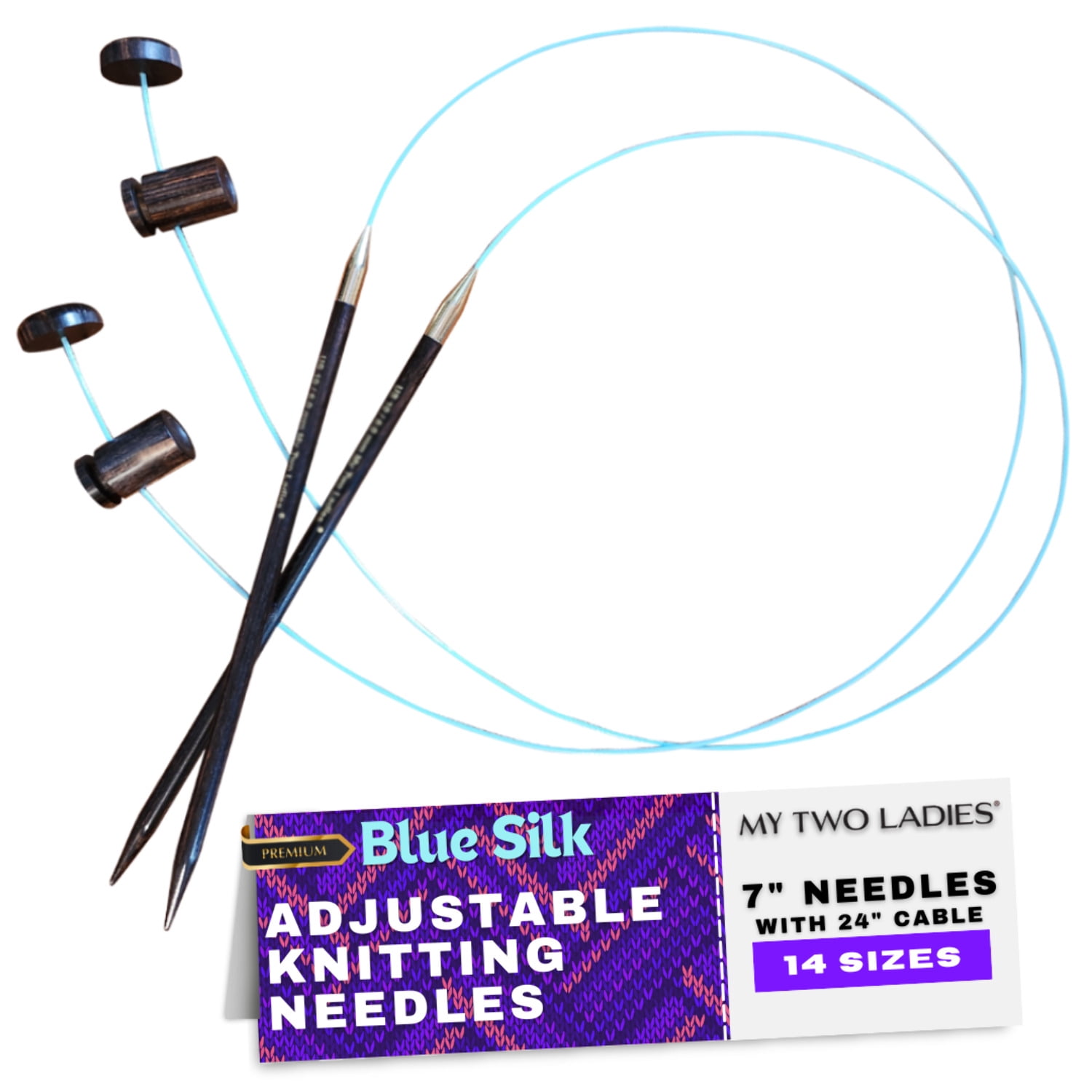 Blue Silk | Duo Set | Adjustable Knitting Needles | w/custom case