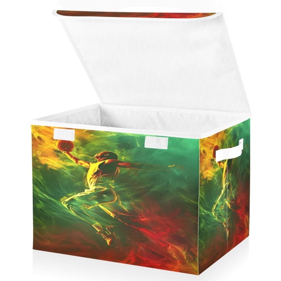Ryvnso Cool Basketball Player Large Lidded Foldable Storage Baskets Cubes Boxes Lids Bin for Home