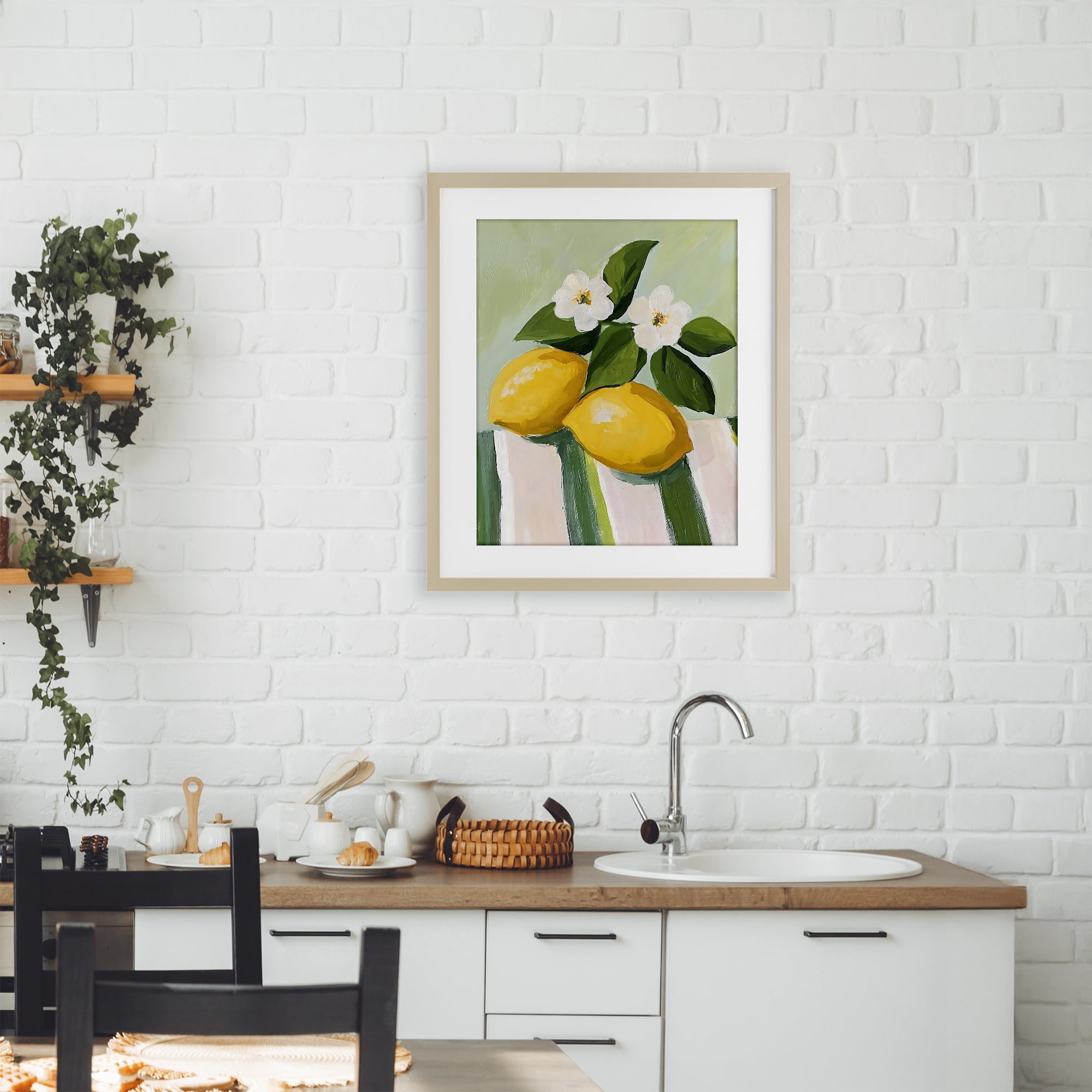Stupell Industries Lemons And Daisies on Tablecloth Birch Framed Print Under Glass, design by The Prints Vibe