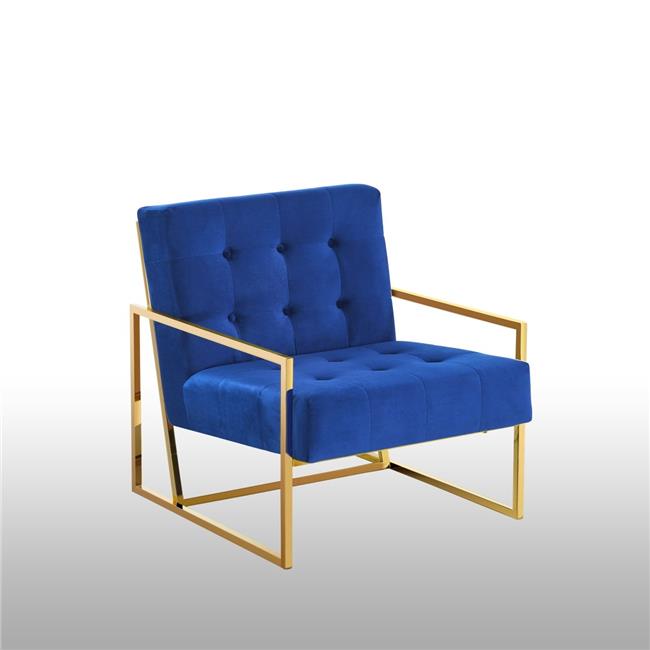 BN4006 BlueGold Accent Chair Beethoven Blue Velvet With Gold Plated
