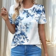thumbnail image 3 of JTZGDY Womens T Shirts Short Sleeve Tops Boho Floral Printed Casual Pleated Front Tunic Blouses Flowy Dressy Crew Neck Summer Outfits Light Blue#06 S, 3 of 7