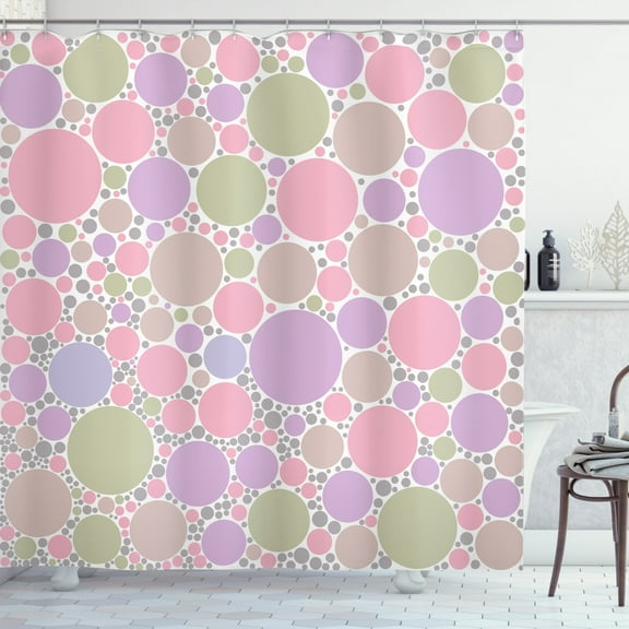 Ambesonne Pastel Shower Curtain, Geometric Polka Dots, 69"Wx70"L, Rose Pale Pink and Green