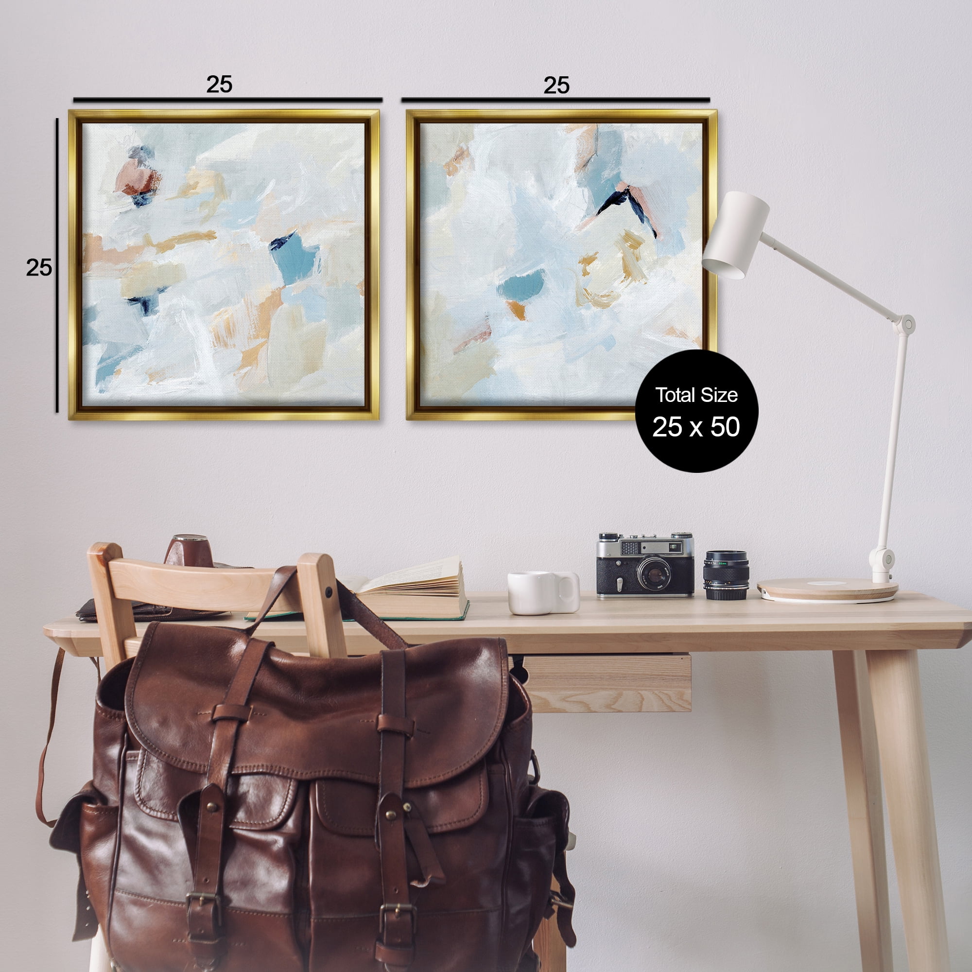 Stupell Industries Abstract Hint of Blue Clouds Abstract Painting Gold Floater Framed Canvas Art Print Wall Art, 25 x 25, Set of 2