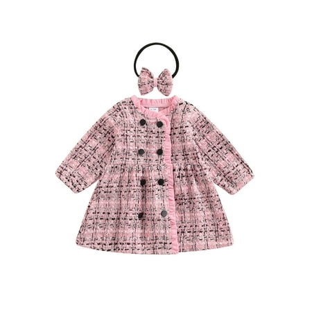 

Toddler Baby Girl Fall Dress Double-Breasted Coat Long Sleeve Plaid Overcoat Casual Outerwear Jacket