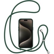 Crossbody Case for iPhone 15 Pro with Lanyard Strap Adjustable Rope, Liquid Silicone Soft Cover for iPhone 15 Pro 6.1 inch-Dark Grren