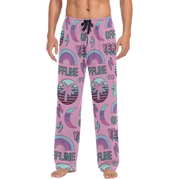 GZHJMY Pajama Pants for Men - Retro Purple Tropical, Loose Lightweight PJs Lounge Sleep Bottoms with Pockets Drawstring, Pajama Bottoms for Home and Rest, Large