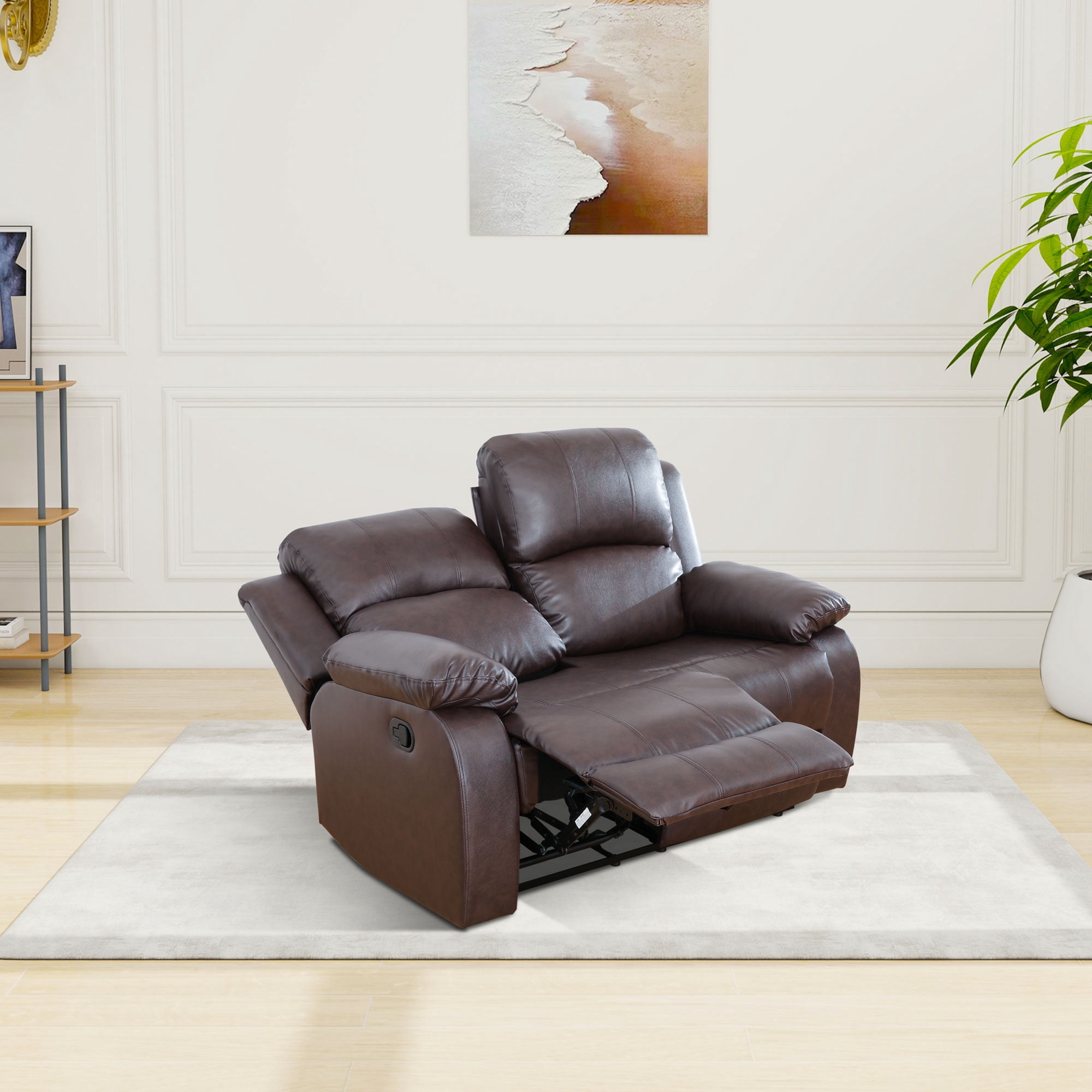 Gewnee Brown Loveseat, Air Leather & High-Elastic Sponge, Adjustable Recline, Perfect for Living Room/Office