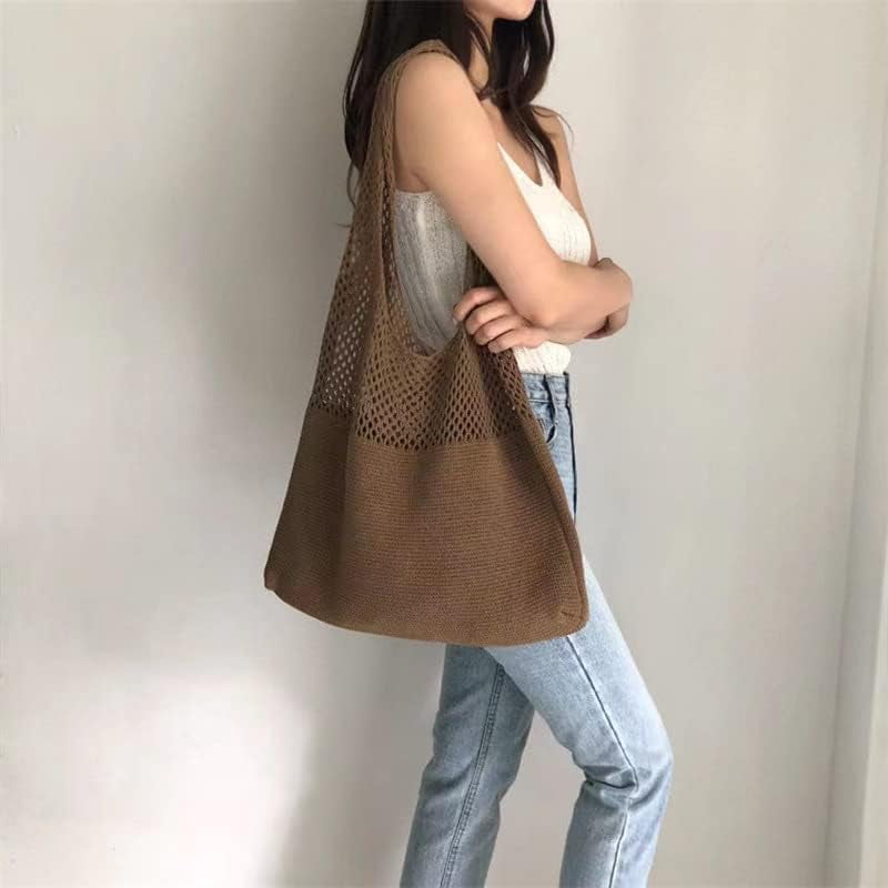 Kukuzhu Crochet Tote Bag Fairycore Hobo Bag Women's Pack Summer Beach Bag Big Purses Casual Hollow Woven Shoulder Bags