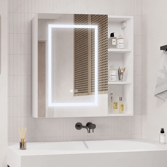 Medicine Cabinets with Light,LED Bathroom Mirror Cabinet with Storage,Mirrored Lighted Medicine Cabinet Wall Mounted,Medicine Cabinets for Bathroom,Botiquin para Baño con Espejo,28X28inch