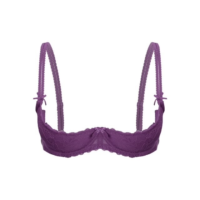 YONGHS Womens 1/4 Cup Lace Bra Padded Unlined Underwire Push Up Balconette Every Day Bra Purple S