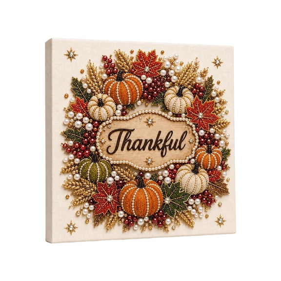 Thanksgiving Diamond Art Kits, Pearl Painting Craft With Rhinestones, Diy Handmade Wall Decor,Orange - 30X30Cm