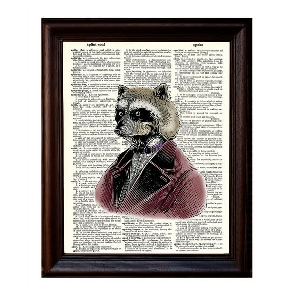 Raccoon Portrait - Dictionary Art Print Printed On Authentic Vintage Dictionary Book Page - 8 x 10.5