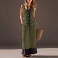 thumbnail image 4 of gbyLJF Beach Vacation Set for Women Cotton Linen Summer Outfits Button Down Sleeveless Shirts & Wide Leg Pant Sets, 4 of 9