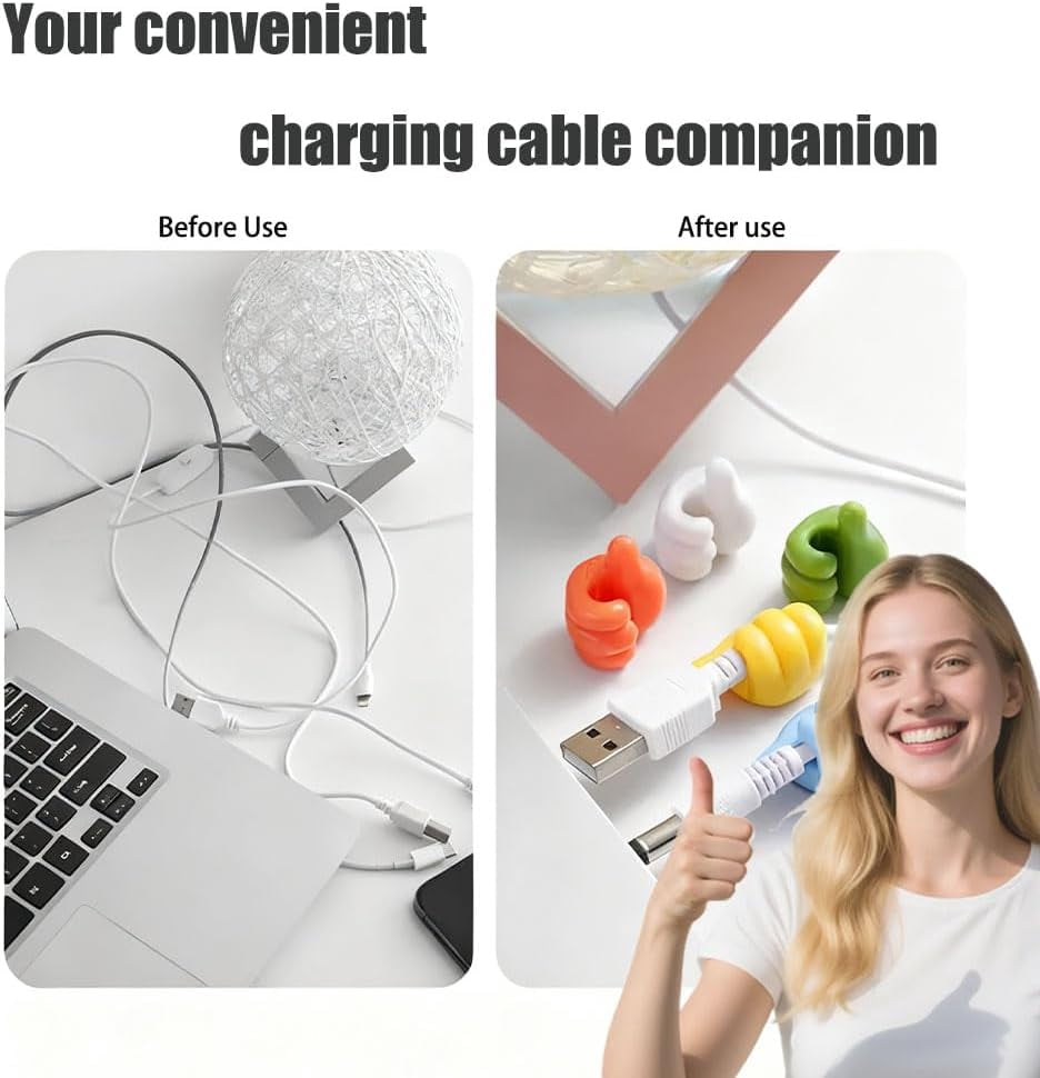 FEFEFW-24Pcs Creative Silicone Thumb Cable ClipsSelf Adhesive Fun Cord Holders for Desk Wall Car Nightstand, Cord Clips, Wire Holders, Phone USB Charger Cable Management, Key Hanger