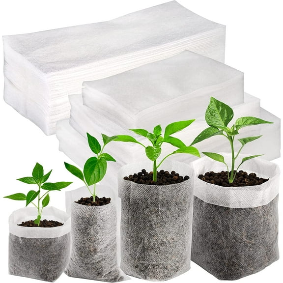 Limei 100 Pcs Degradable Non-Woven Plant Nursery Bags - Fabric Plant Seeding Bags Plant Grow Bags - 10 Assorted Sizes Nursing Growing Pouch for Vegetable, Flower, Plant Grow