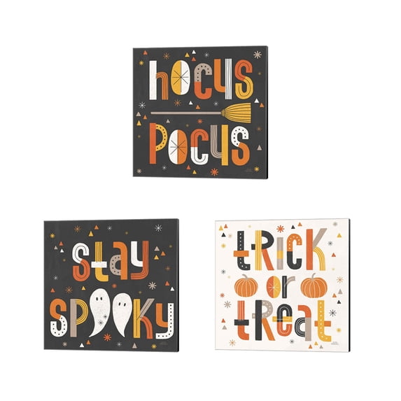 Great Art Now Retro Halloween by Laura Marshall 3 Piece Canvas Art Set Each 14"W x 14"H