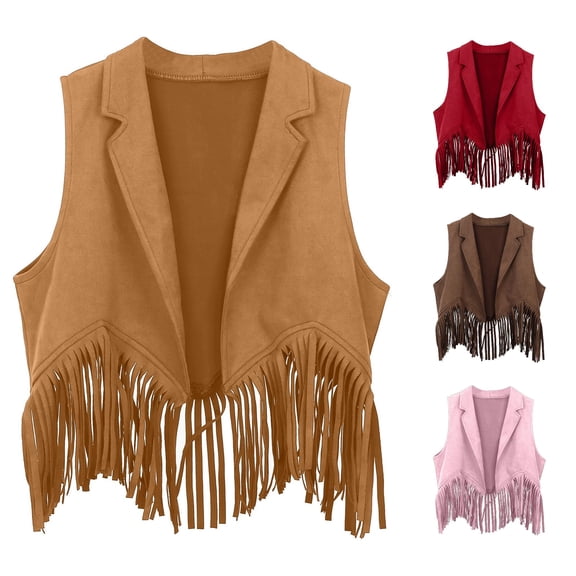 Kids Western Cowboy Fringe Vest Tassel Waistcoat Costume for Parties and Dress Up