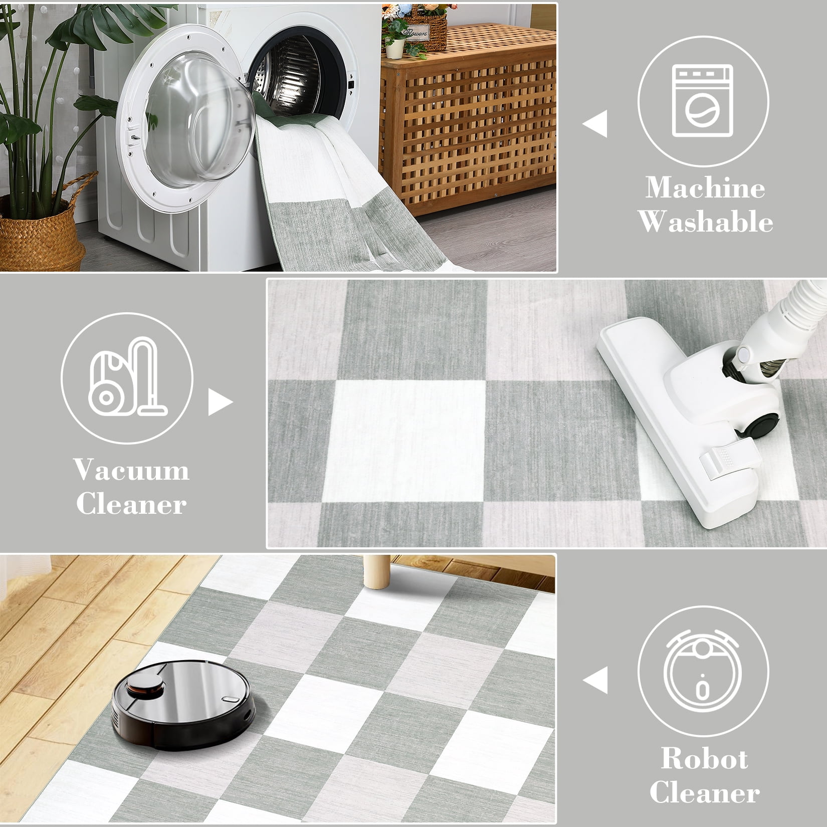 Garvee 10' x 13' Large Area Rug Modern Plaid Rug Checkered Rug Soft Non-Slip Low Pile Rugs for Living Room Bedroom, Gray