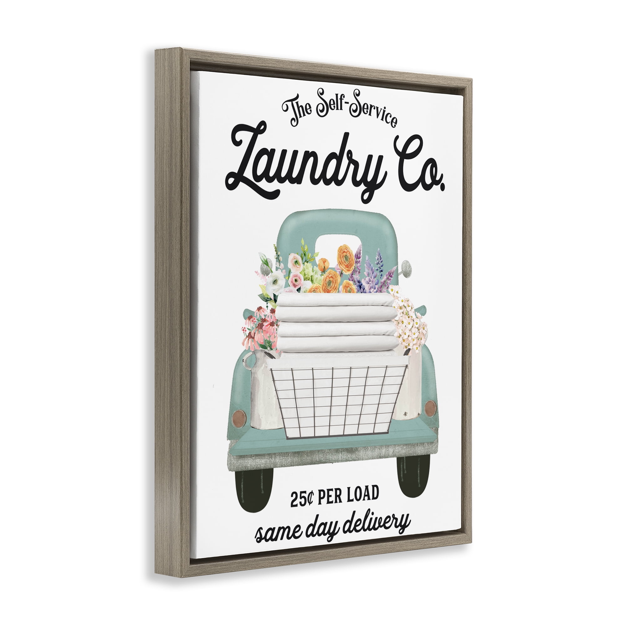 Laundry Delivery Truck Brown Framed Floater Canvas Wall Art, design by Lettered and Lined