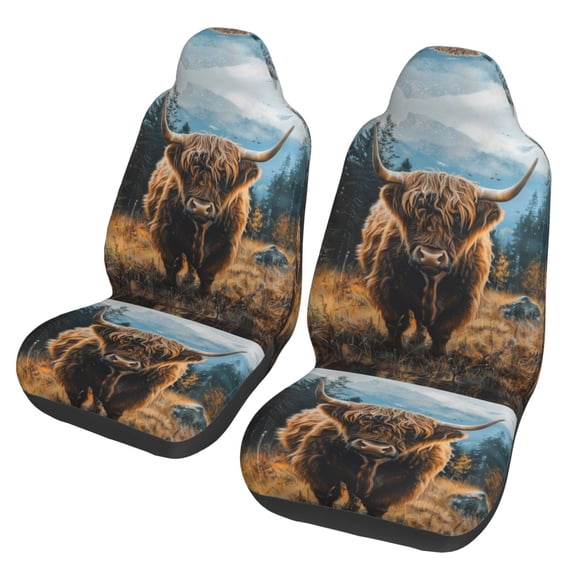 KAKALAD Beautiful Highland Cow 03 Car Accessories Seat Covers Set Vehicle Seat Covers Universal Front Seats Protector 2 Pcs