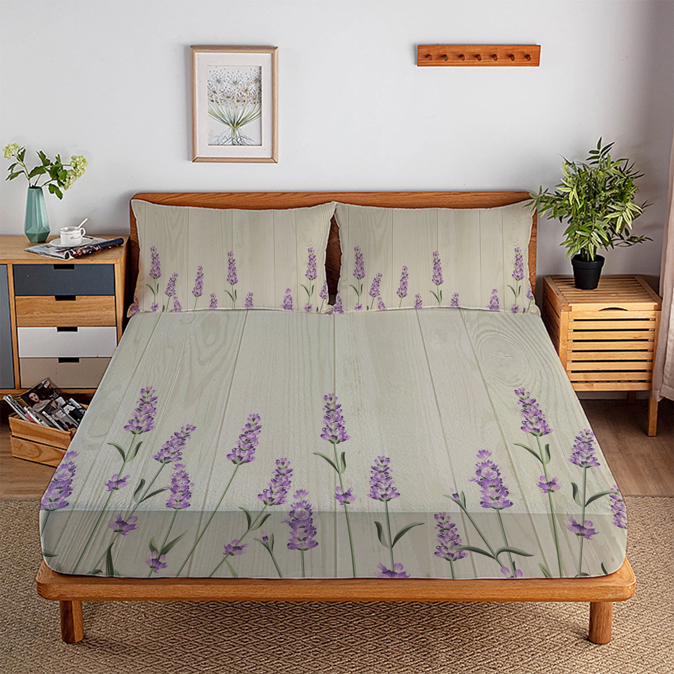 3D Fitted Sheet Floral Bedding Set Cover Lavender Bedspreads Microfiber