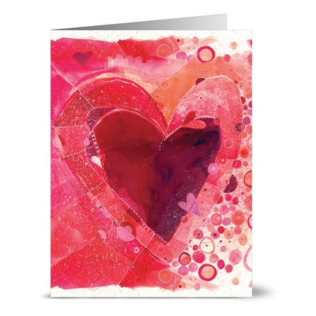 24 Valentine's Day Note Cards - Painted Heart - Blank Cards - Red Envelopes