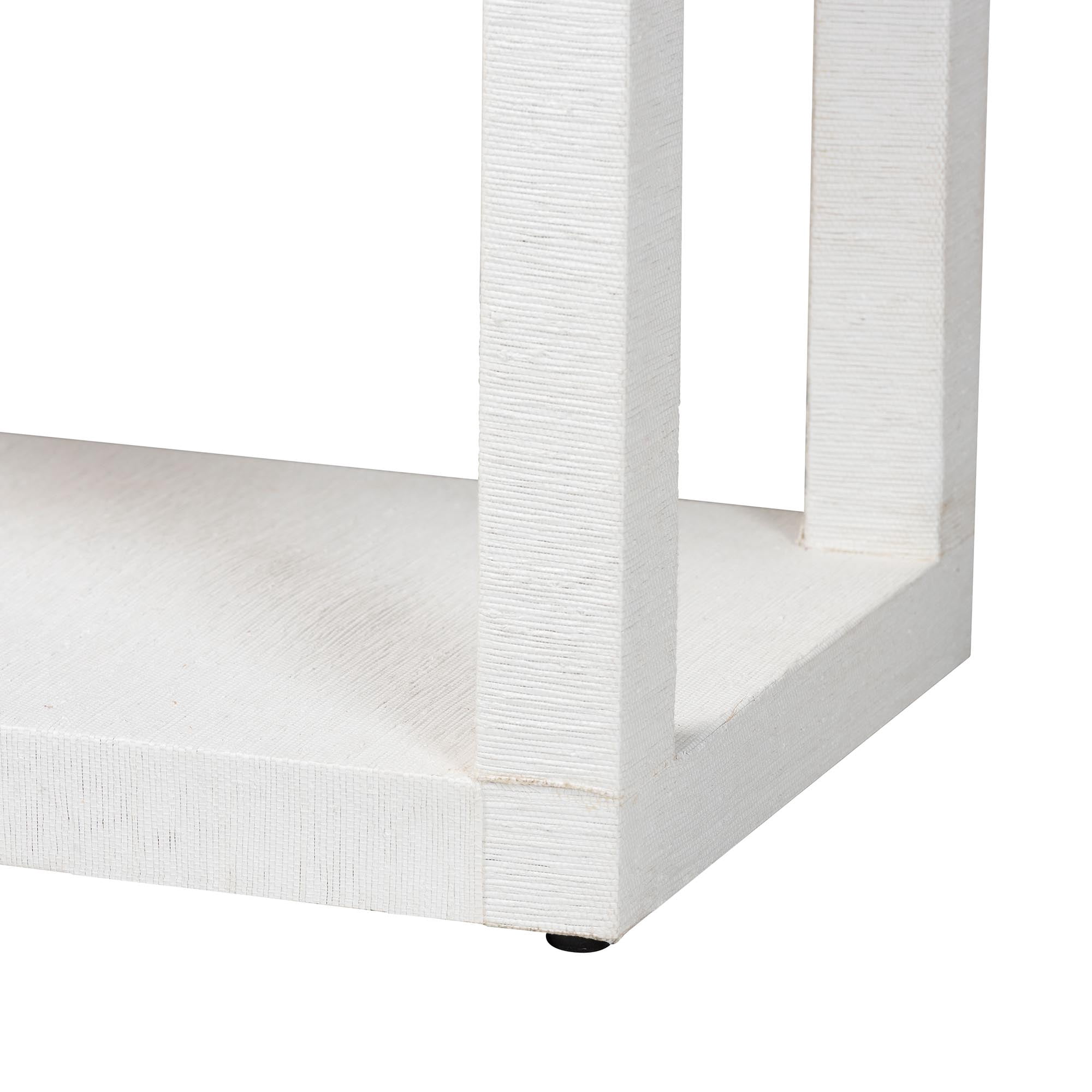 bali & pari Oaklynn Grasscloth Console Table Two-Tier Entryway Table White