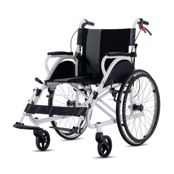 YEBEI Folding Lightweight Transport Wheelchair Foldable Self-Propelled Wheelchair with Double-Brake Design for Adults Large Rear Wheel Support 230Lbs White