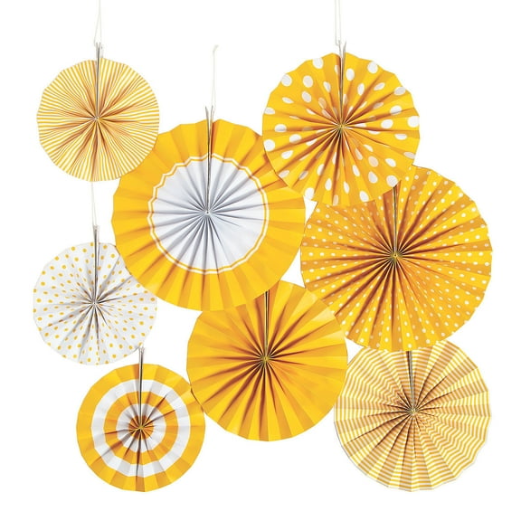 School Bus Yellow Paper Fan Assortment - Party Decor - 8 Pieces