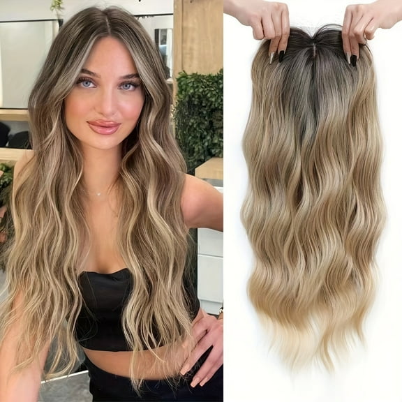 Long Ombre Blonde Wavy Wig for Women 26 Inch Middle Part Curly Wavy Wig Natural Looking Synthetic Heat Resistant Fiber for Daily Party Use