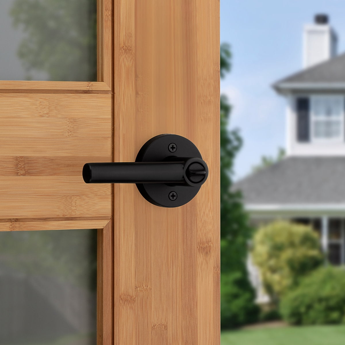 Kwikset Milan Round Keyed Entry Lever Doorknob with Smartkey Matte Black