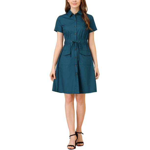 INSPIRE CHIC Women's Fit and Flare Collar Pocket Elastic Waist Mini Dress L Navy Blue - Walmart Business Supplies INSPIRE CHIC Women's Fit and Flare Collar Pocket Elastic Waist Mini Dress L Navy Blue - Walmart Business Supplies