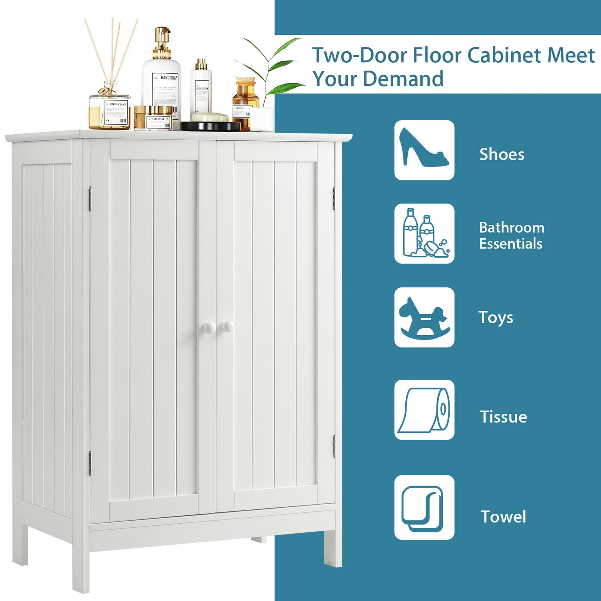 Gymax Door Kitchen Cupboard Bathroom Floor Storage Cabinet Double Shoe Cabinet White