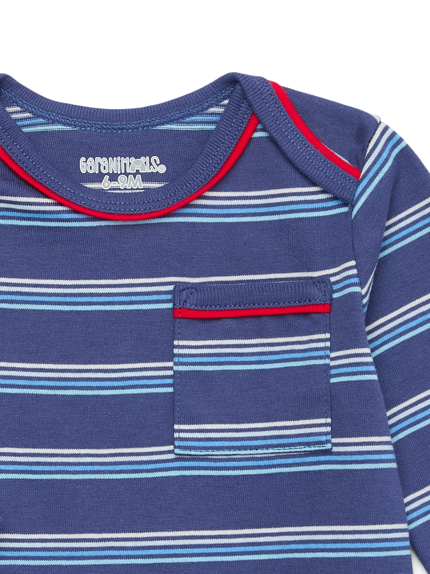 Garanimals Baby Boy Long Sleeve Striped Jersey Bodysuit with Pocket, Sizes 0-24 Months
