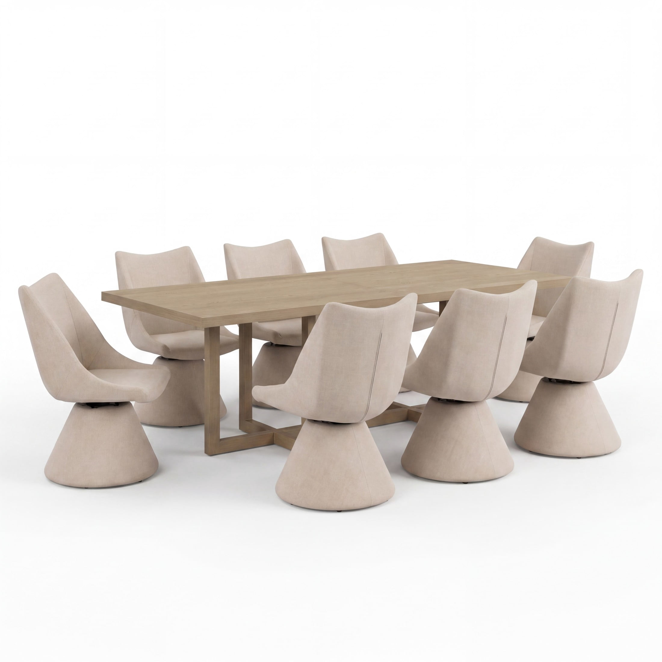 Christopher Knight Home 9-Piece Modern Dining Set, Table with Upholstered 180° Swivel Chairs, Light Ash+Beige