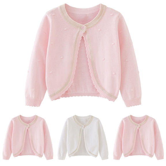 Pretxorve Kids Girls Jacket Solid Hollow Out Breathable Button Front Long Sleeve Outerwear Sizes 18M-6Y
