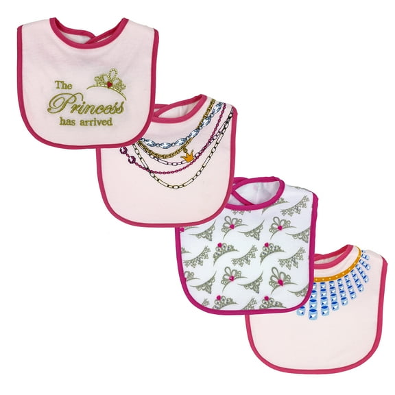 Baby Girls 4 Pack Interlock Bibs with PEVA Backing, Princess