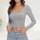 thumbnail image 3 of Blusa Mangas Largas Top Camisa básica de algodón Estilo casual Mujer Traje diario simple Kuymtek Gris T M para Mujer, 3 of 7