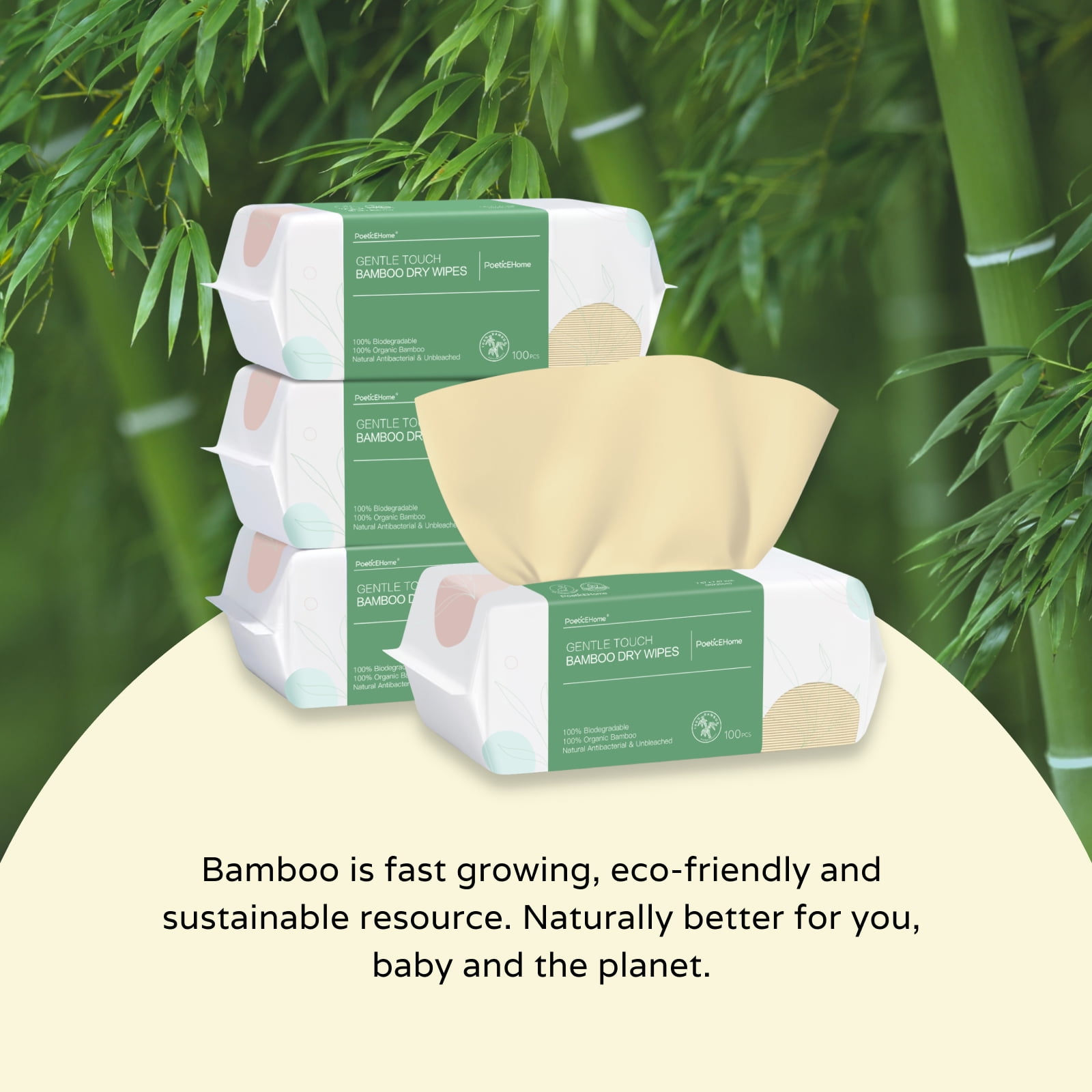PoeticEHome Ultra-Soft 100% Bamboo Dry Wipes for Sensitive Skin - Unscented & Unbleached Facial Tissue Clean Towel, 2X Softer than Cotton Cloths